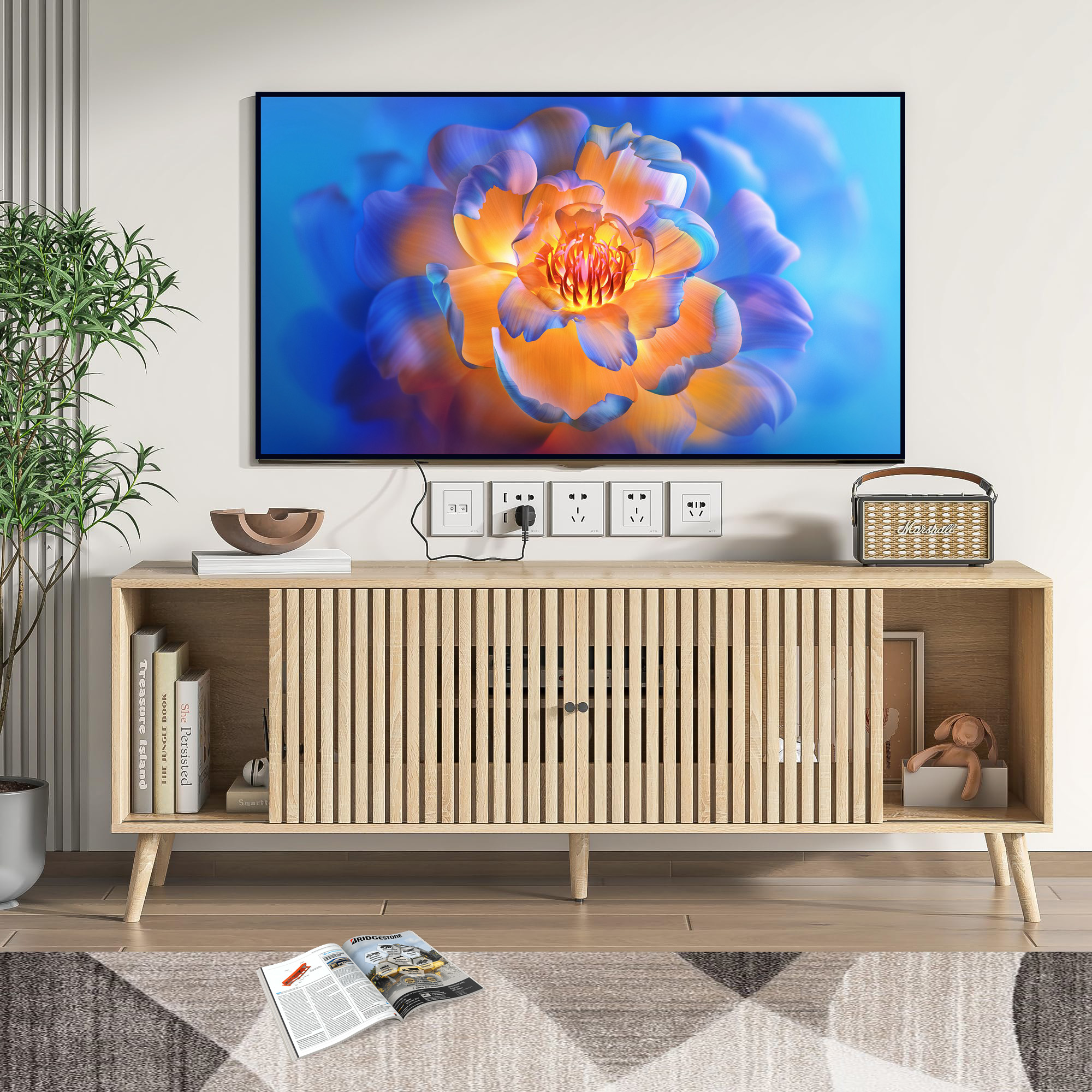 Mid Century Modern TV Stand for Televisions up to 70 Inches, with