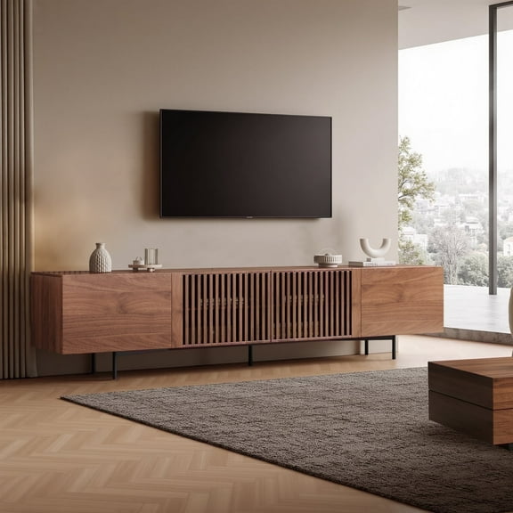 NessCarsti Mid-Century Modern TV Stand for 70" TVs, 70.87" Walnut Console with Storage