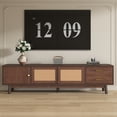 thumbnail image 1 of Mid Century Modern TV Stand for 80" TVs, Entertainment Center with Rattan Sliding Doors & Drawers, Solid Wood Legs TV Table, 1 of 9