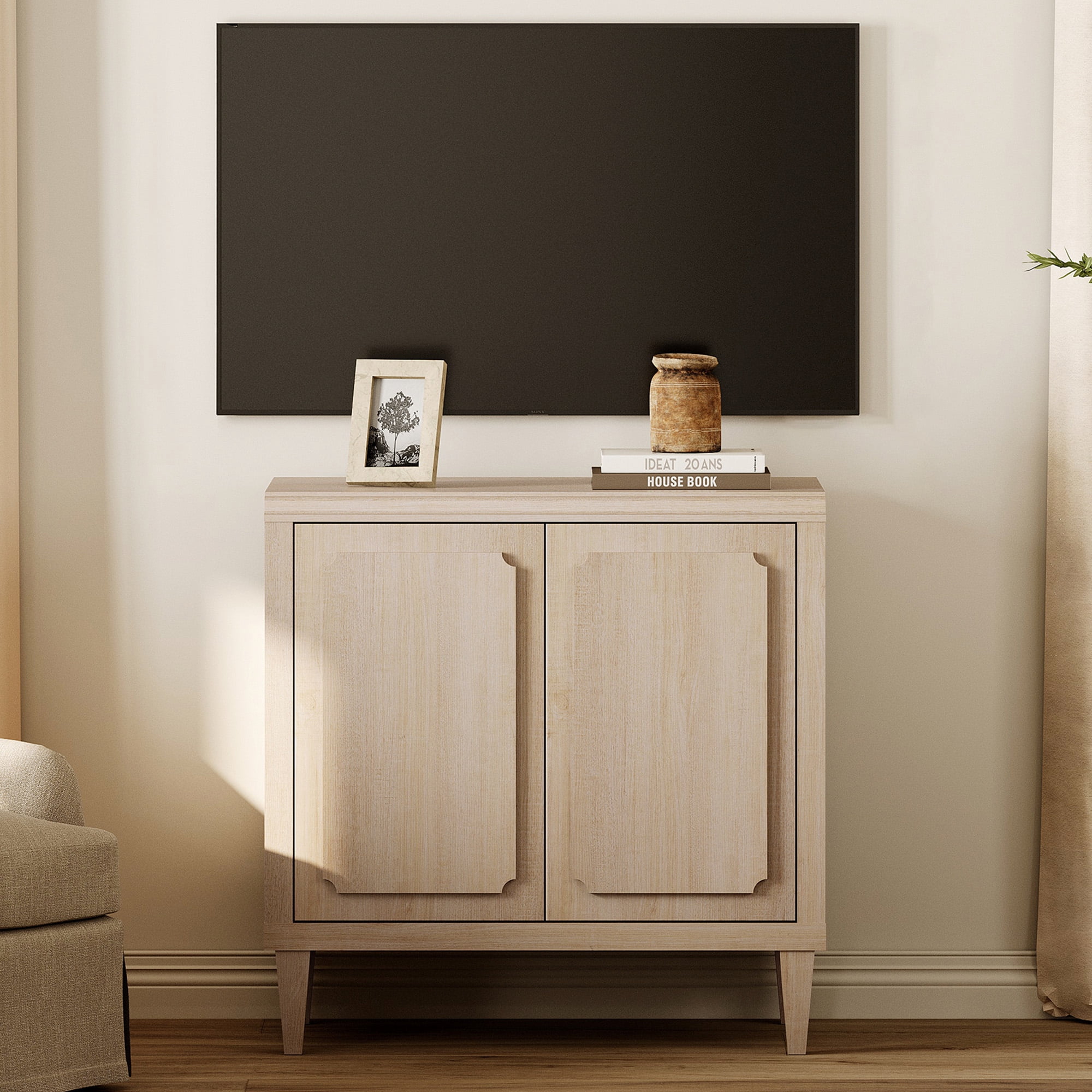 Mid Century Modern TV Stand with 2 Doors, Entertainment Center Media Console Table for Living Room Bedroom, Fit 55 Inch TVs