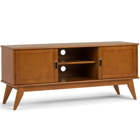 Mid Century Modern TV Stand with Storage Cabinets, Light Brown Wood Media Console for TVs up to 50"