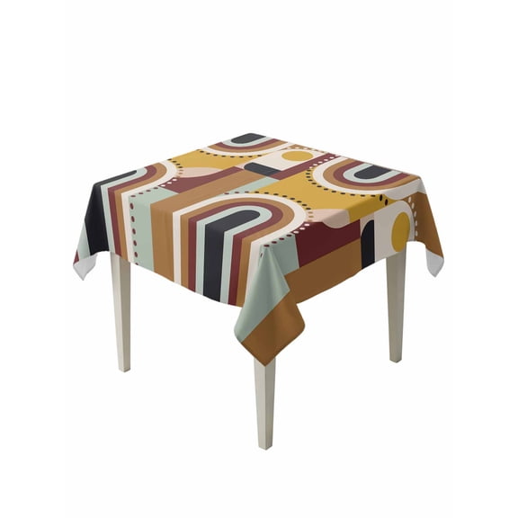 Mid-Century Modern Table Cloth 54x54 Inch Square, Geometric Abstract Brick Red Waterproof Tablecloth Washable Table Cover for Party Picnic Dinner Decor