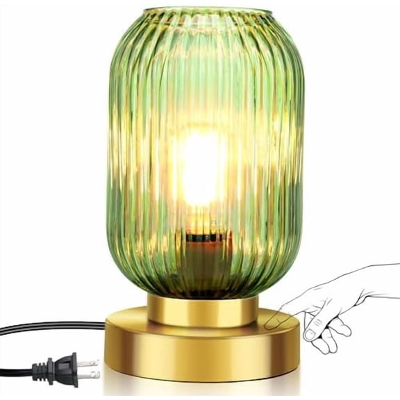 Mid Century Modern Table Lamp, Touch Control & 3 Way Dimmable, Green Ribbed Glass Shade, Small Gold, Vintage Bedside Lamp for Bedroom, Living Room,Office (Bulb Included)$$Tools & Hardware Other