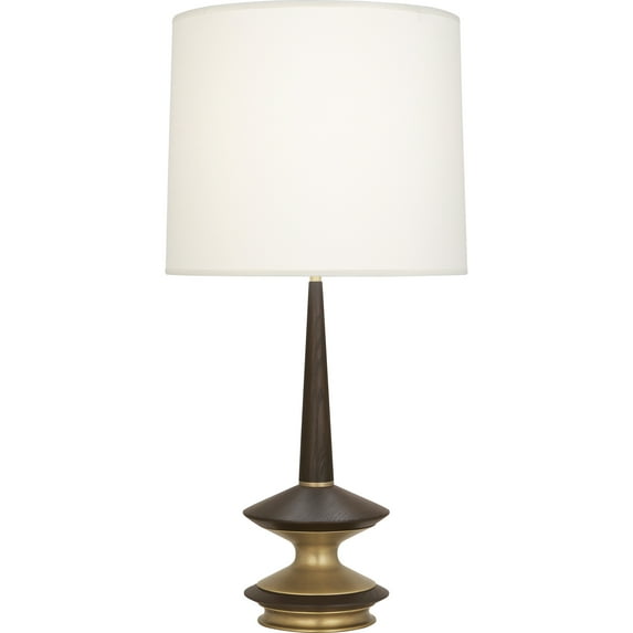 Mid-Century Modern Table Lamp with Warm Brass Finish & Dark Walnut Accents | Fondine Fabric Shade | 34.5 Inch Height | Full Range Dimmer | UL Listed