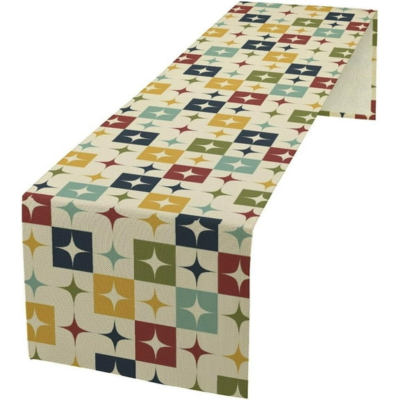 Mid Century Modern Table Runner Abstract Geometric Diamond Atomic Star Retro 1950S Dining Table Ruuner Home Kitchen Party Living Room Table Decoration 13x70in