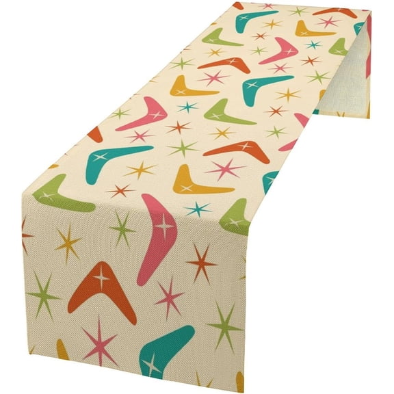 Mid Century Modern Table Runner, Atomic Vintage Retro Stars Abstract Boomerang Pattern Dinner Runner for Home Kitchen Dining Table Decoration 13"x90"