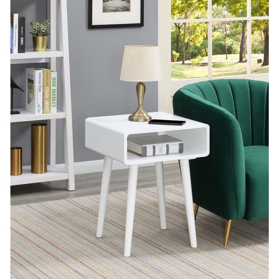 Mid-Century Modern Table with Shelf - Living Room Side Table - 18" x 18" x 24" - White