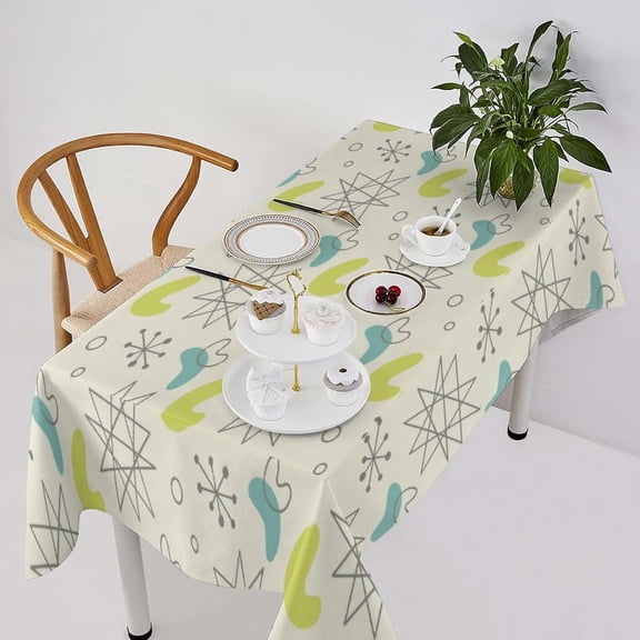 Mid Century Modern Tablecloth, 1950s Vintage Style Atomic Science Background Vintage Atomic Stars Pattern Table Cloth for Home Kitchen Dining Room Holiday Picnic Party, Rectangle60x102
