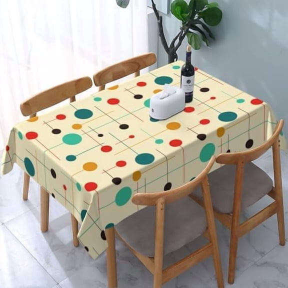 Mid Century Modern Tablecloth for Dining Room Kitchen Birthday Party Decorations, Rectangular Waterproof Yellow Retro Table Cover 54"x72"