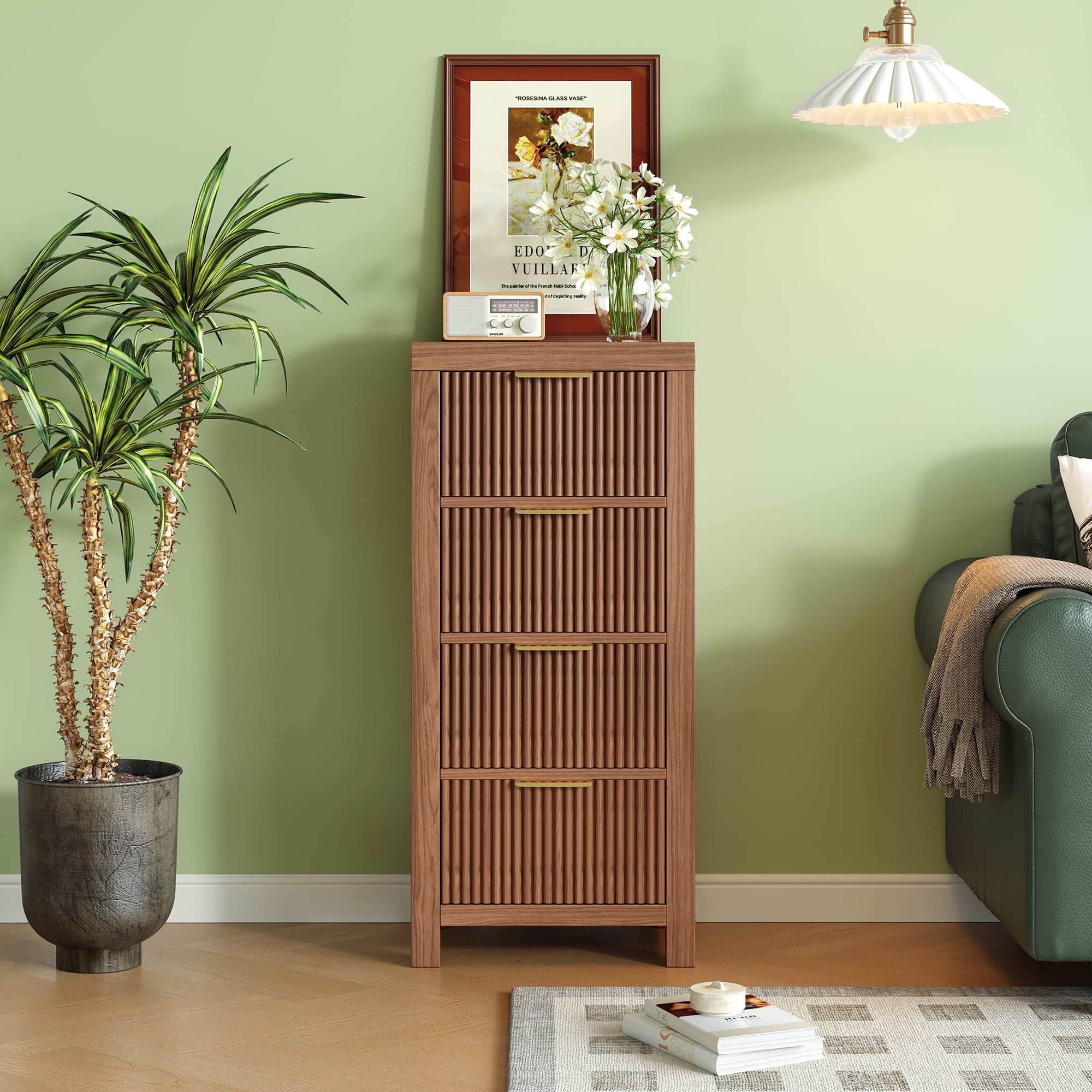 Mid-Century Modern Tall Wooden Dresser with 4 Spacious Drawers ...