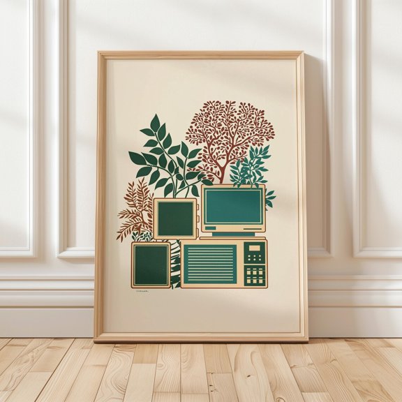 Mid Century Modern Tech Retro Computer Vintage Electronics Minimalist Botanical Tech Nerdy Poster Unframed Paper Print