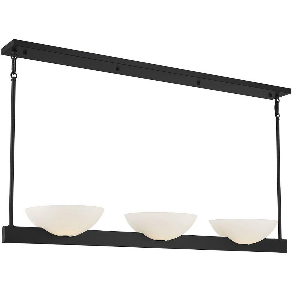 Matte Black Mid-Century Modern 3-Light Linear Chandelier