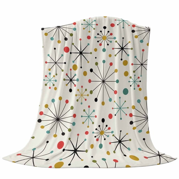 Mid-Century Modern Throw Flannel Blanket Retro Geometric Colorful Star Shape Lines Super Soft Cozy Bed Blanket, Lightweight Plush Fuzzy Bed Throw for Bedroom Sofa Couch Living Room 50x60In,