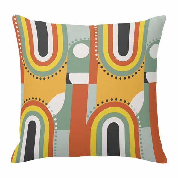 Mid-Century Modern Throw Pillow Cover Art Geometric Abstract Yellow Orange Cotton Linen Cushion Cover Throw Pillow Case with Invisible Zipper for Couch Sofa Bed Chair Car 16x16 Inch