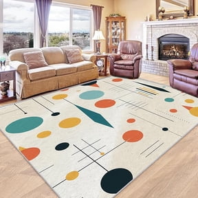 Mid Century Modern Throw Rug, Retro Circle Geometric Area Rugs for Entryway Living Room Bedroom, Minimalist MCM Geo Home Decor Carpet - Washable Indoor Door Mat 2 x 3ft