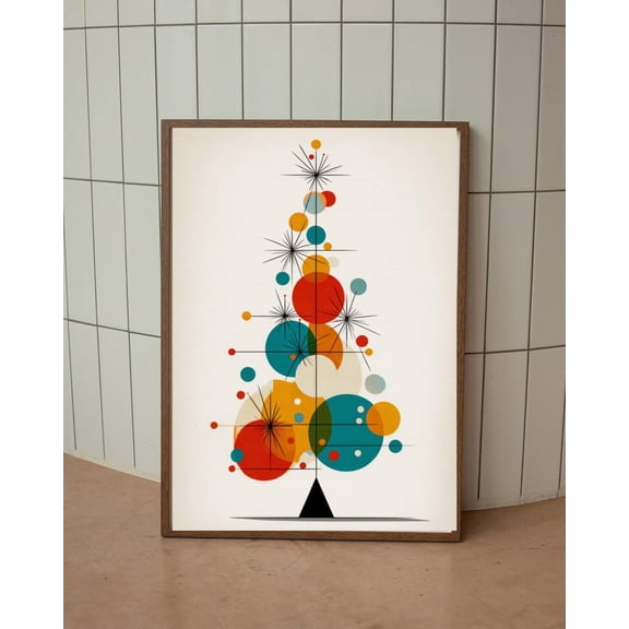 Mid-Century Modern Tree Wall Art, Retro Geometricposter, Atomic Style Minimalist Poster, Vintage Abstract Decor, Unframed Poster Size 8x12