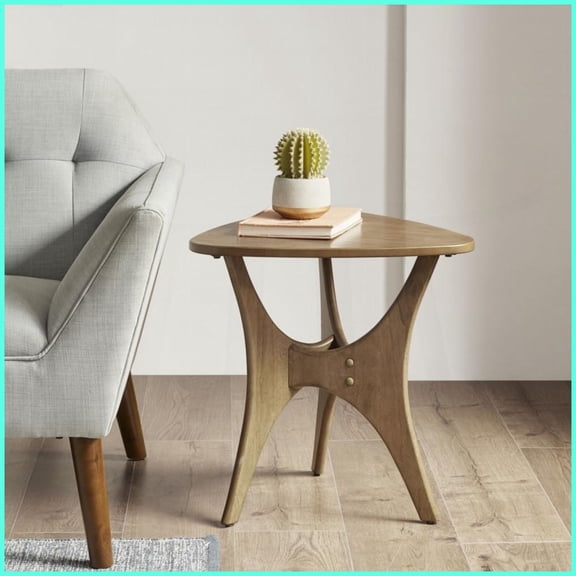 Mid-Century Modern Triangle Coffee Table with Natural Elm Finish, Easy Assembly Included