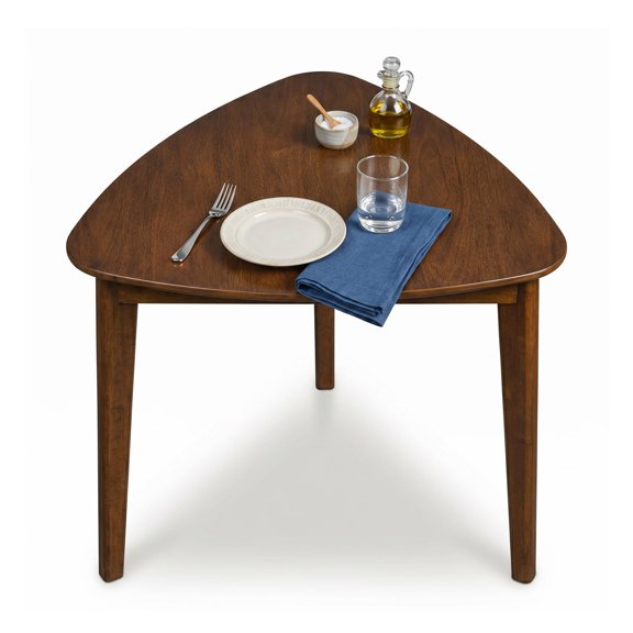 Mid-Century Modern Triangle Dining Table, Standard Medium Brown Finish