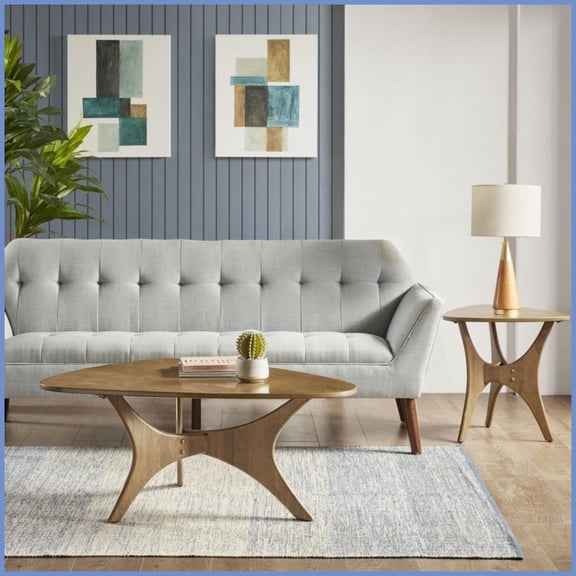 Mid-Century Modern Triangle Elm Coffee Table - MDF & Plywood, Easy Assembly for Living Room