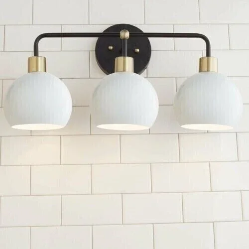 Mid Century Modern Triple Globe Wall Sconce  Vanity Light Fixture with Opal Orbs for Bathroom or Hallway