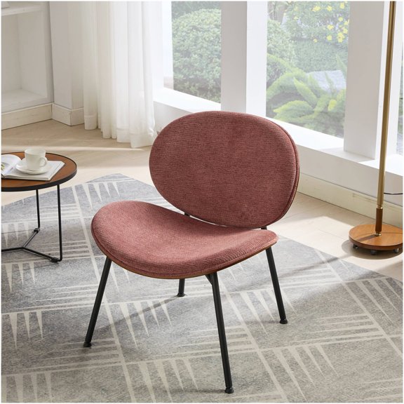 Mid-Century Modern Tripod Shell Chair, Bean Paste Red Fabric Lounge Chair with Walnut Finish, Comfortable Accent Chair for Living Room