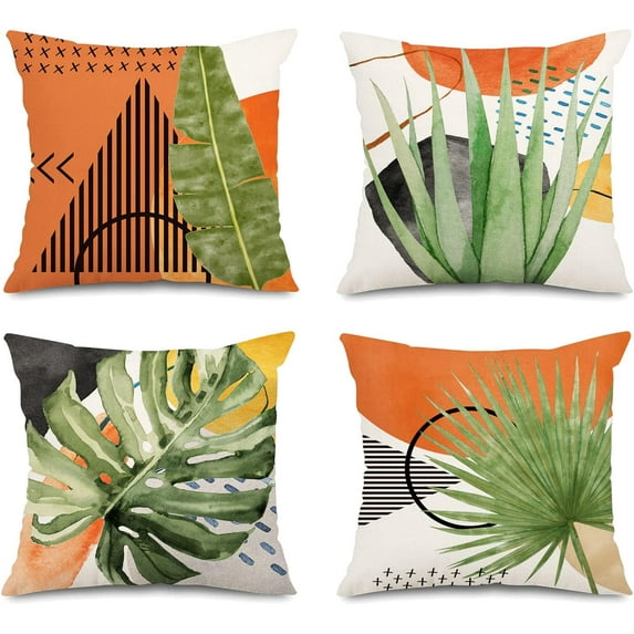 Mid Century Modern Tropical Leaves Throw Pillow Covers 18x18 Boho Abstract Art Botanical Plant Nature Pillow Covers Set of 4 Geometric Minimalist for Couch Outdoor Decor \u2026