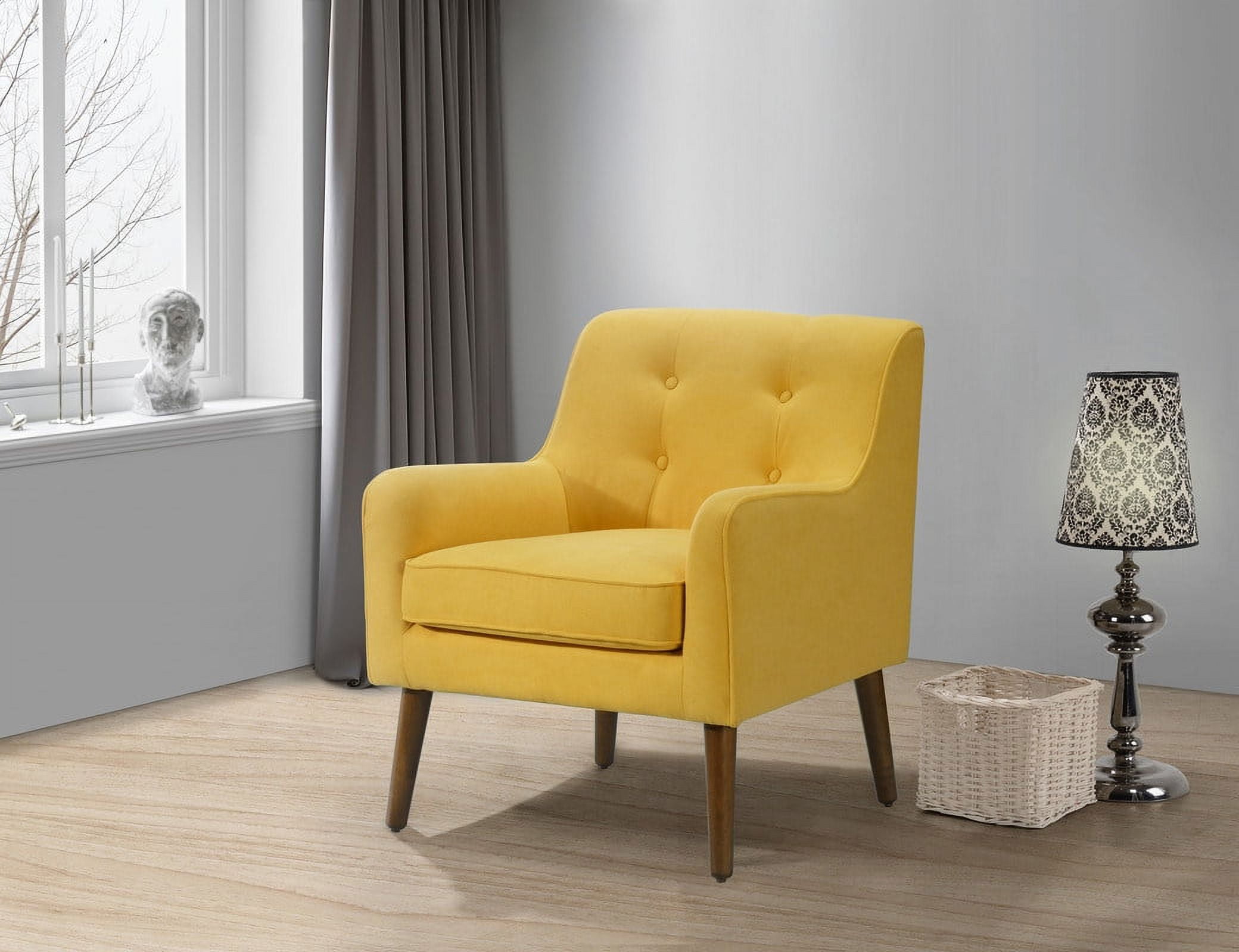 Mid-Century Modern Yellow Fabric Accent Armchair with Button Tufted Back