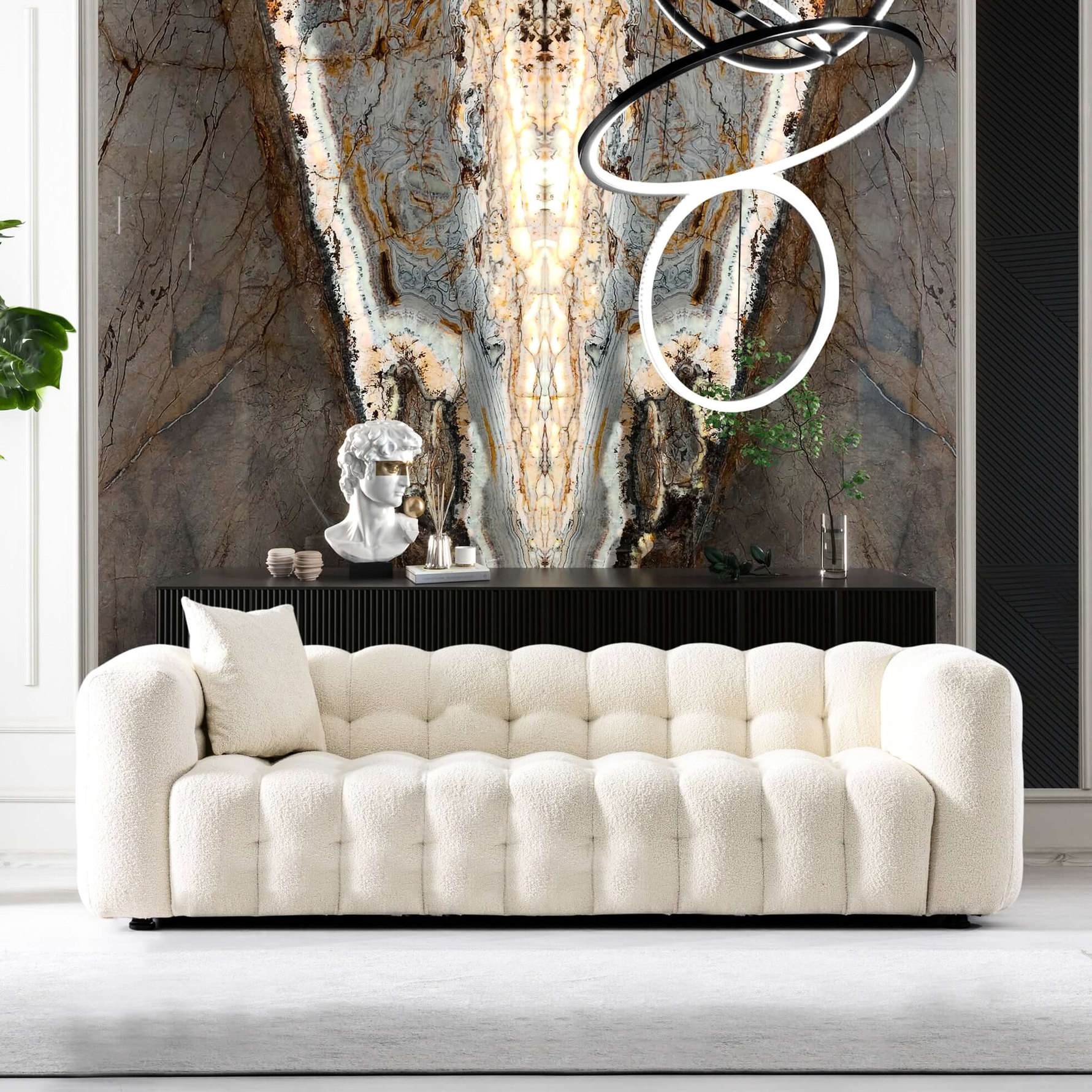 Mid-Century Modern Tufted Back Boucle Sofa | In Main Living Room ...