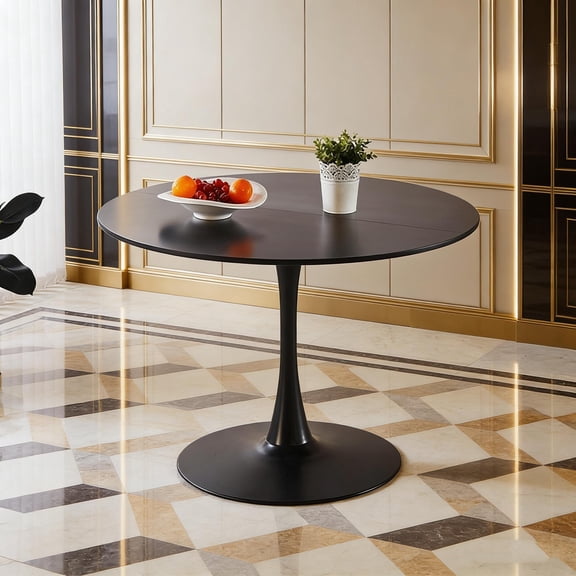 Mid-Century Modern Tulip Table, 42.1" White Round MDF Top (Two Panels), Pedestal Base Dining Table for 4-6, Versatile as End Table or Coffee Table
