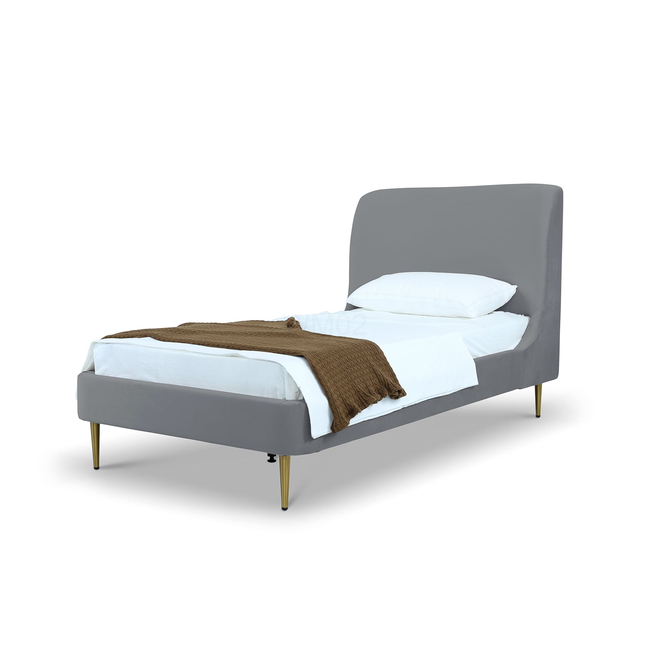 Mid-Century Modern Twin Bed Frame with Velvet Upholstered Headboard ...