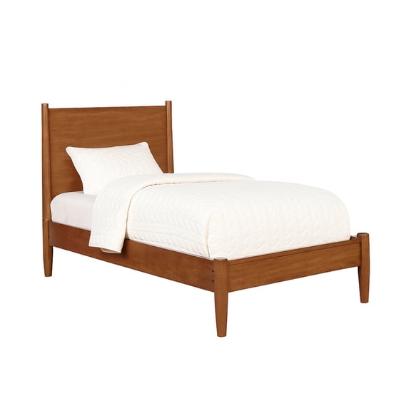 Mid-Century Modern Twin Platform Bed | Solid Wood & Engineered Wood | Warm Oak Finish | No Box Spring Needed | Slat Kit Included | 81.5" L x 43.5" W | Bedroom Furniture