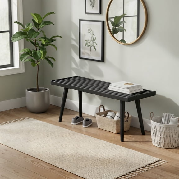 Mid-Century Modern Twin-Size Bench, Black