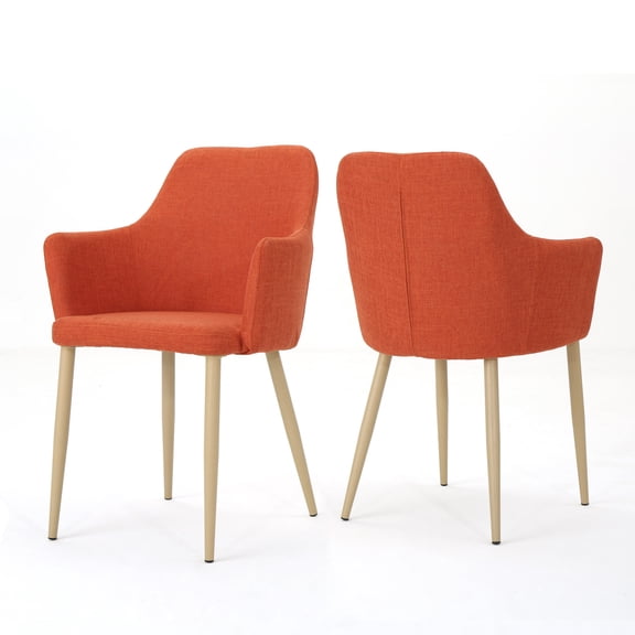 Mid-Century Modern Upholstered Dining Chairs, Set of 2, Muted Orange Polyester Fabric & Light Walnut Wood Finish Metal Legs, 22.4"D x 22.1"W x 34"H, Perfect for Dining Rooms