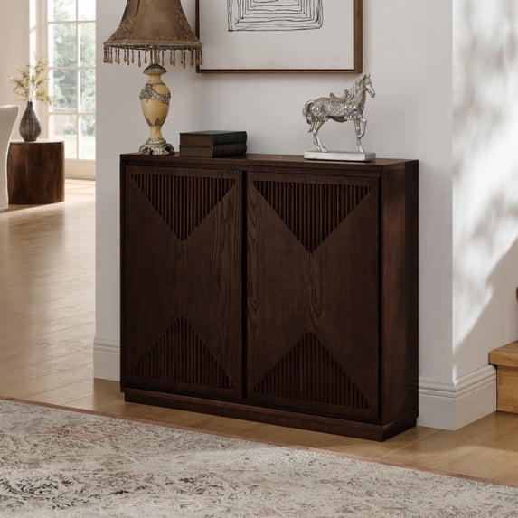 Mid Century Modern V-shape Storage Cabinet, Buffet Cabinet with Storage, Narrow Side Cabinet for Living Room Entryway Hallway Kitchen, Coffee Bar, Dark Walnut