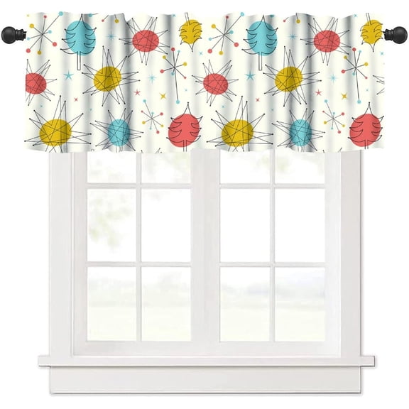 Mid Century Modern Valance Curtain Retro Abstract Boho Geometric Atomic Art Printed Window Drapes for Bedroom Living Room Decor W54xL18in Fabric 1 Panel