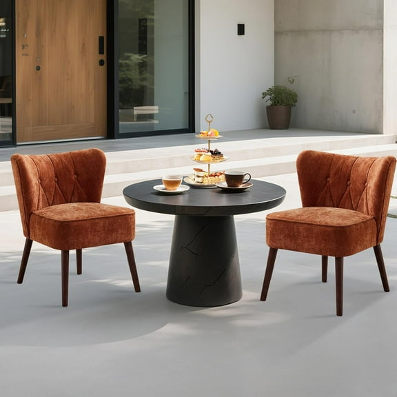 Mid-Century Modern Velvet Accent Chair in Brown Linen, Ergonomic Wingback Design with Button Tufted Back, Armless Slipper Chair for Living Room
