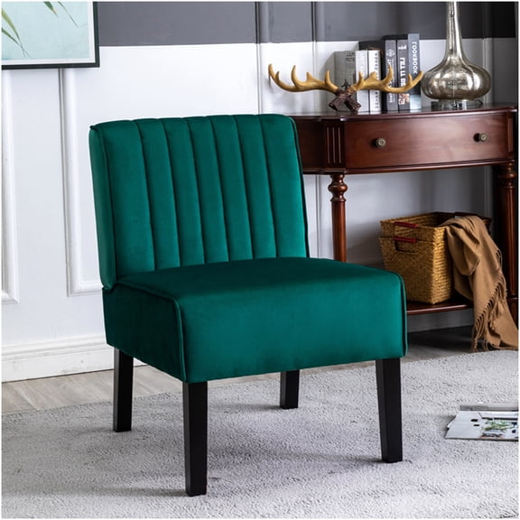 Mid Century Modern Velvet Accent Chairs Set of 2, Green Upholstered Seating with Solid Wood Legs for Living Room or Bedroom