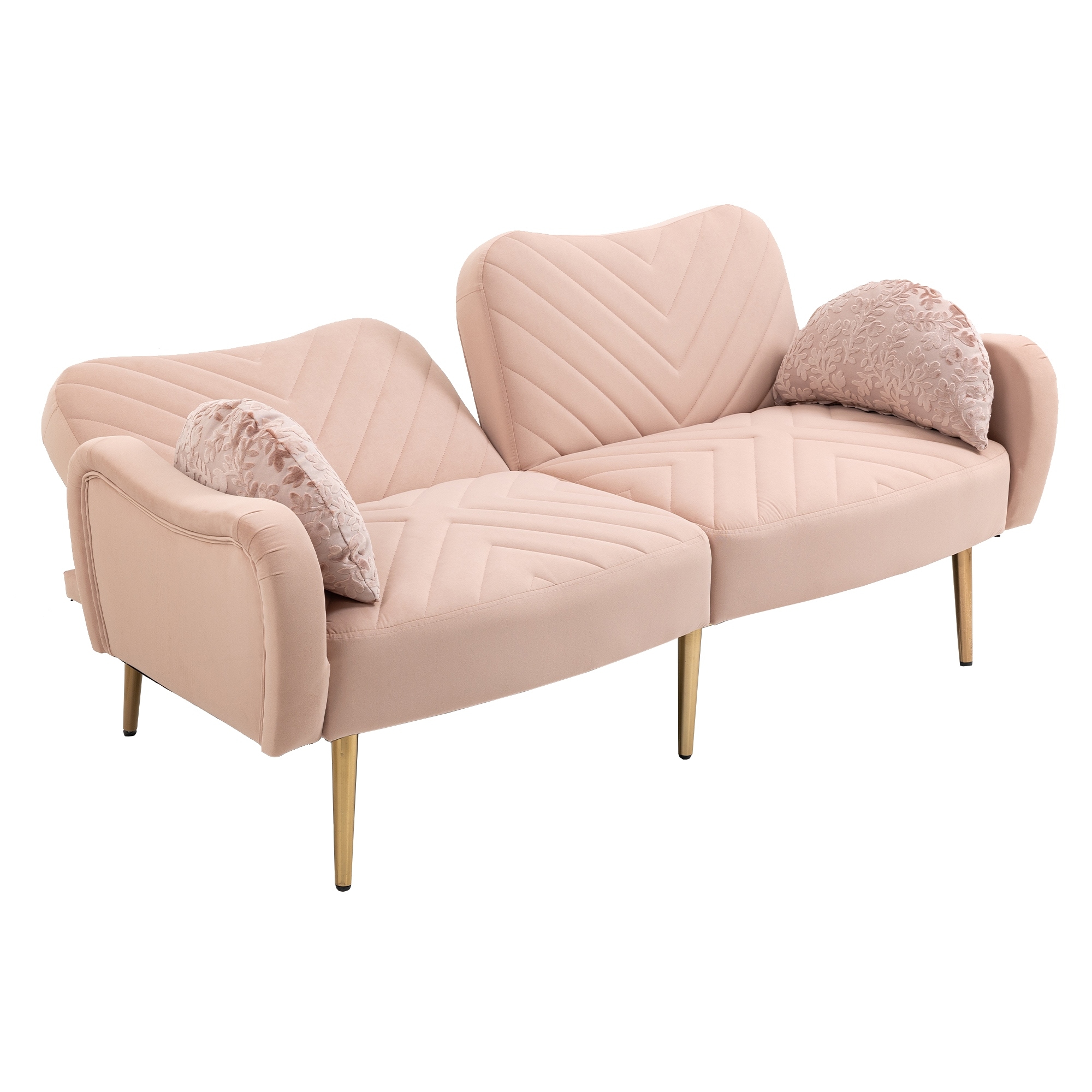 Mid Century Modern Velvet Loveseats Sofa with 2 Bolster Pillows Pink