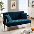 thumbnail image 1 of Mid-Century Modern Velvet Upholstered Loveseat Tufted Futon Sofa, Convertible Fabric Couch with Gold Metal Feet &Throw Pillows, Accent Sofa for Living Room, Small Space, Apartment, Dark Blue, 1 of 9