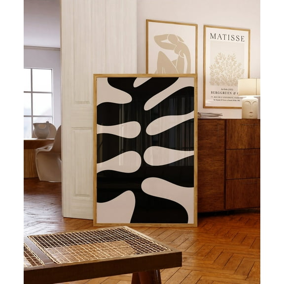 Mid Century Modern Wall Art, Abstract Beige Black Wall Decor, Shapes Cut Out Art, Boho Decor, Modern Art Poster, Taupe Poster Home Decor, 8x12 UNFRAMED