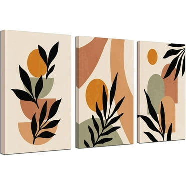 Mid Century Modern Wall Art Boho Canvas Wall Art for Bedroom Multicolored Minimalist Boho Leaf Canvas Prints Natural Pictures Framed for Bathroom Living Room Decor 3 Pieces