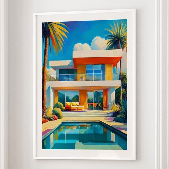 Mid Century Modern Wall Art MidMod Art Pink and Blue Wall Art Retro California Travel Poster Palm Springs Poster Retro Travel Poster