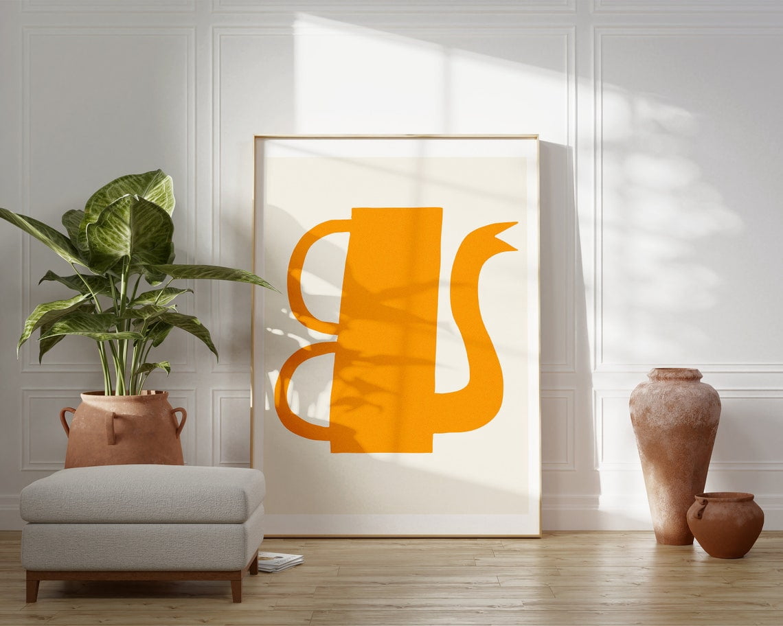 Mid Century Modern Wall Art Prints, Orange Coffee Pot, Danish Pastel ...