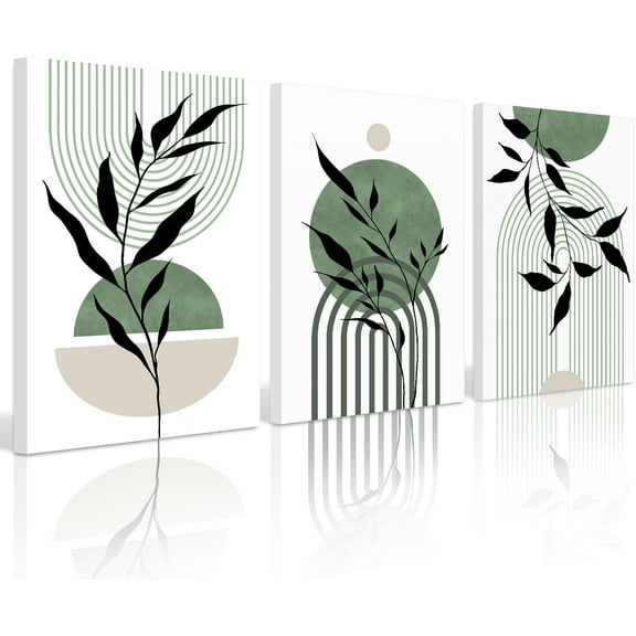 Mid Century Modern Wall Art Set of 3 Sage Green Canvas Wall Art Boho Prints Green Wall Decor Black Beige Abstract Wall Art Picture Mid Century Painting for Living Room Bedroom 12x16 Inch UNFRAMED