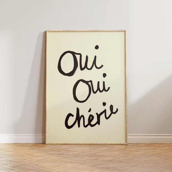 Mid Century Modern Wall Art, Vintage Style Print, Retro Wall Art, Oui Oui Cherie French Handwriting, Living Room Print, Typography Print Home Decor UNFRAMED Poster, Wall Art for Decor, Present, 8x12