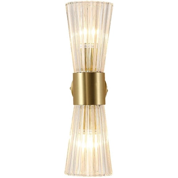 Mid-Century Modern Wall Lights with Crystal Glass Shade, 2-Light Glass Bathroom Vanitys Lights Gold Wall Sconces, Indoor Up Down Wall Mounted Lamps for Living Bedroom Hallway Hardwired