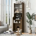 thumbnail image 1 of Mid-Century Modern Walnut Cabinet, Cat Scratcher & Bed Combo, Multi-Use Storage with LED Lights, Extendable Table, Pet Friendly Furniture for Cat Lovers, 1 of 9