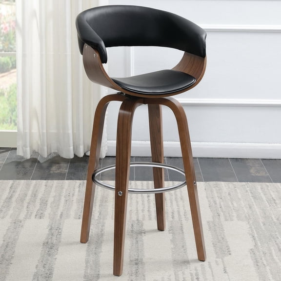 Mid - Century Modern Walnut Swivel Bar Stool | Ergonomic Design for Comfort | Chrome - Adorned Foot Base | Elevate Home Bar Style