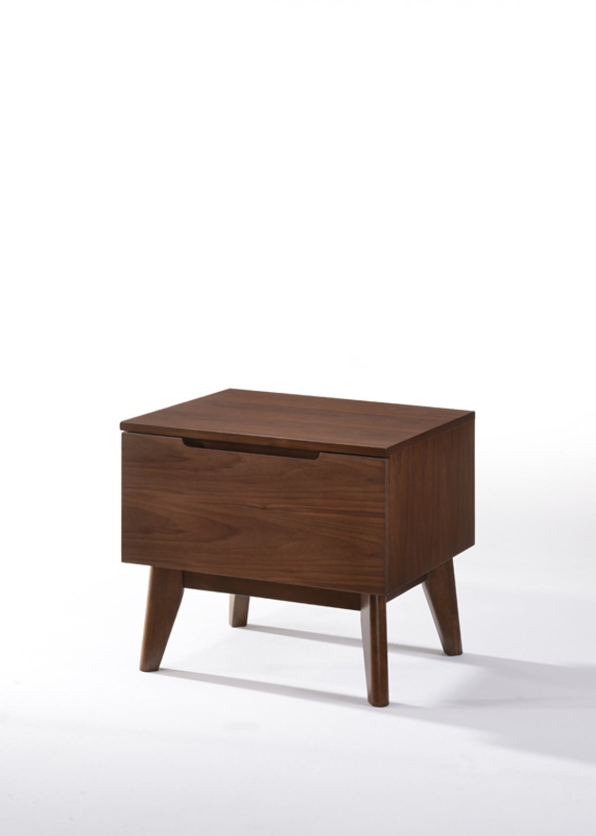 Sleek Mid-Century Modern Walnut Veneer Nightstand with Tapered Legs