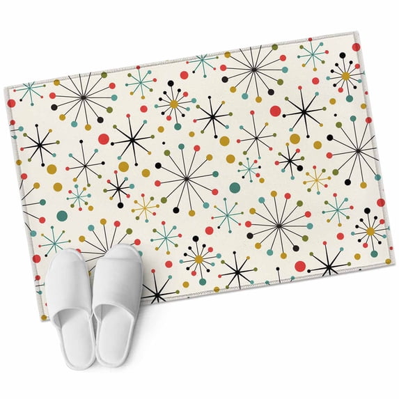 Mid-Century Modern Washable Area Rug 2 x 3 ft Retro Geometric Colorful Star Shape Lines, Soft Non Slip Rugs Stain Repellent Indoor Felt Carpet for Living Dining Room Bedroom Home Office